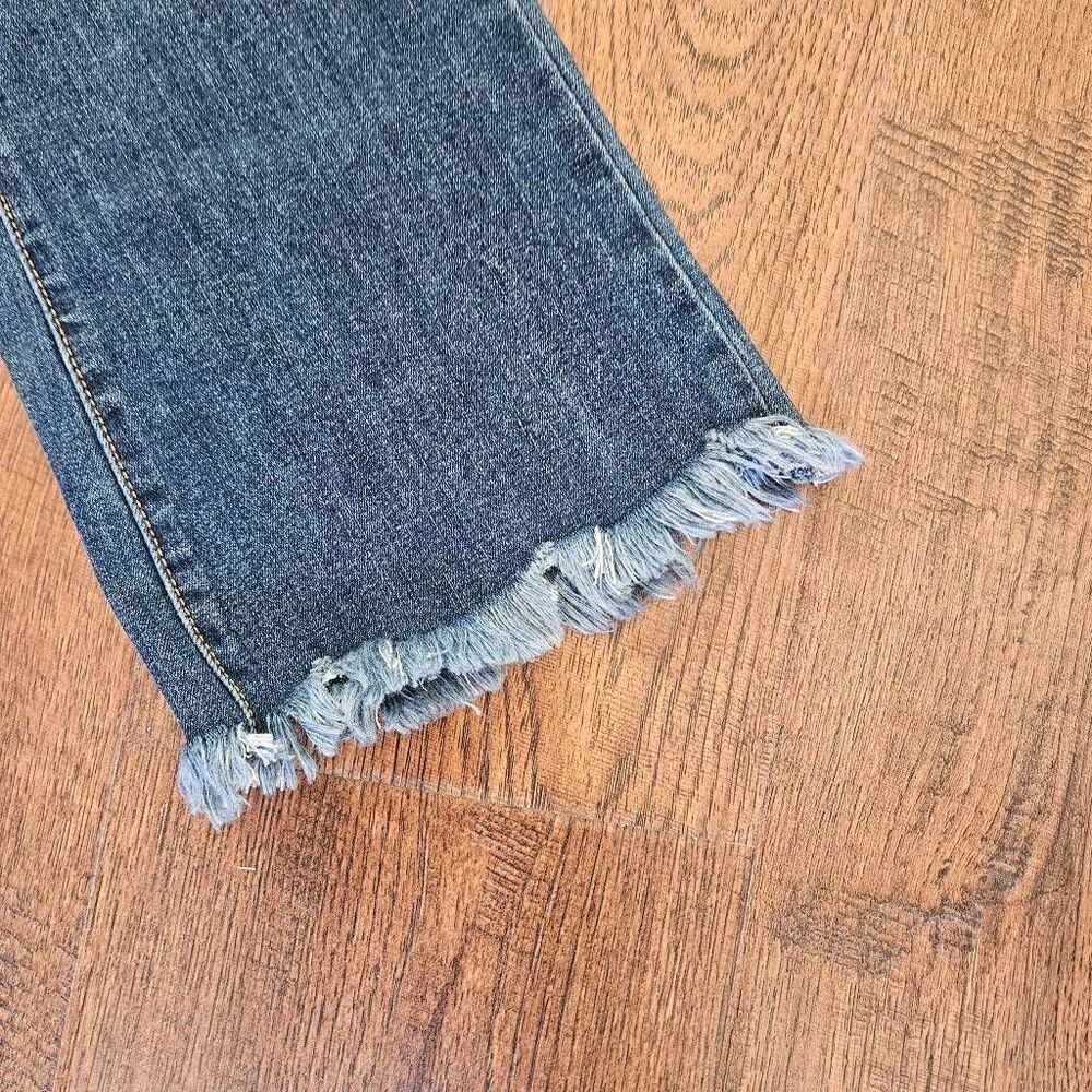 Angry Rabbit Distressed Blue Cropped Flare Jeans - Picture 3 of 9